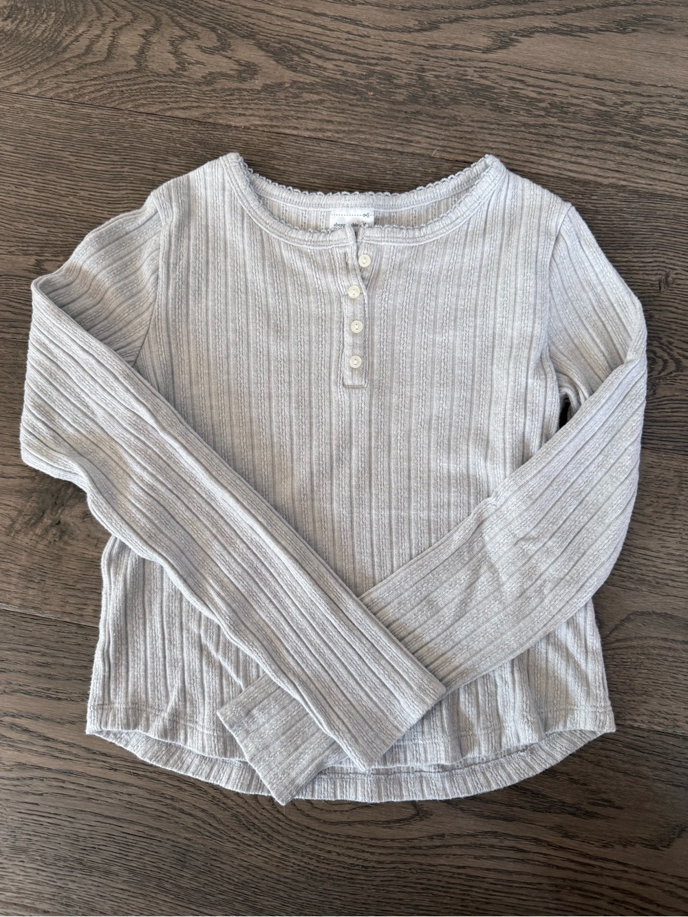 Abercrombie & Fitch Girls' Light Gray Ribbed Henley Long Sleeve